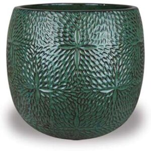Round Planter with Flower Design in Country Green